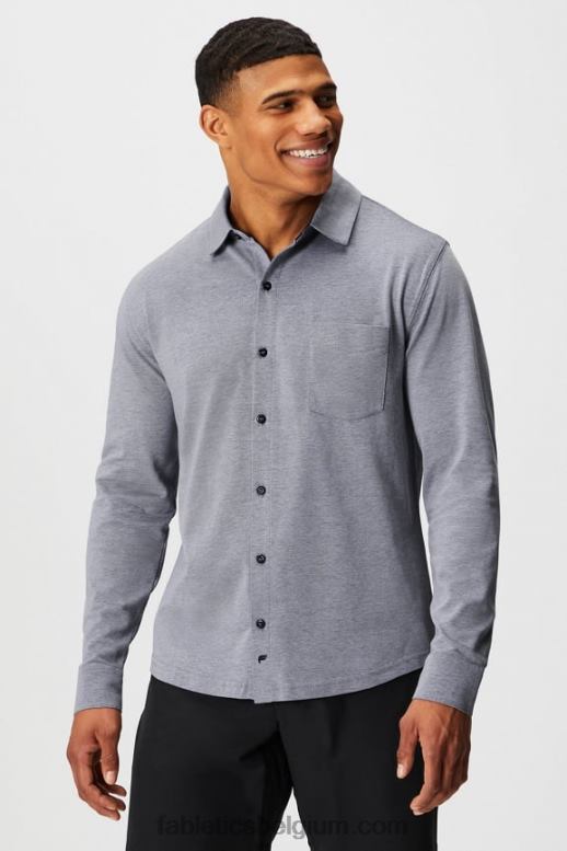 diepe marine heide Heren de dash lange mouw knop omhoog Fabletics LH20J3580