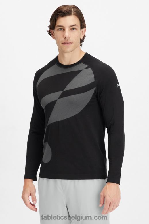 zwarte abstracte f Heren het trainingsdag T-shirt met lange mouwen Fabletics LH20J3573