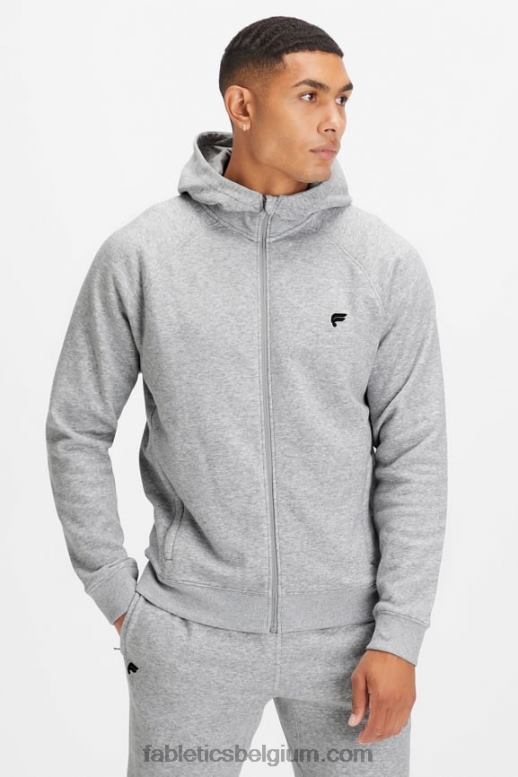 klassieke grijze heide Heren de favoriete hoodie met volledige ritssluiting Fabletics LH20J3706