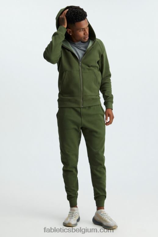 olijfgroen Heren de postgame hoodie met volledige ritssluiting Fabletics LH20J3721