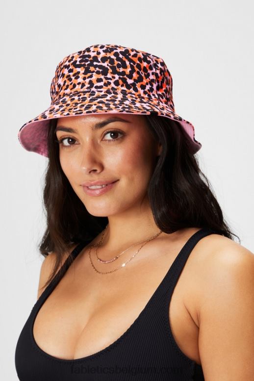 flitsoranje safarivlekken/roze ballerina vrouwen omkeerbare vissershoed Fabletics LH20J3019