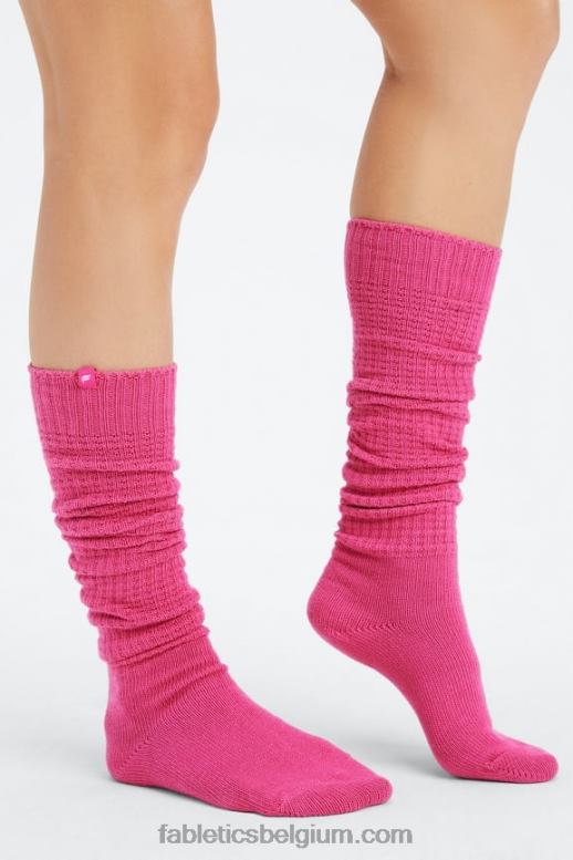 fuchsia vrouwen dij hoge kabel gebreide sok Fabletics LH20J2988