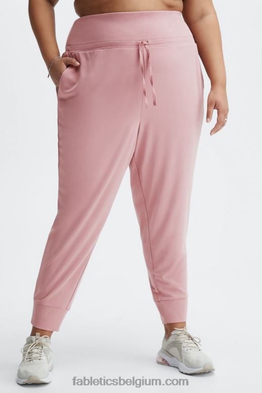 diep marineblauw/reflecterend logo vrouwen eco gestroomlijnde gebreide broek met trekkoord Fabletics LH20J102