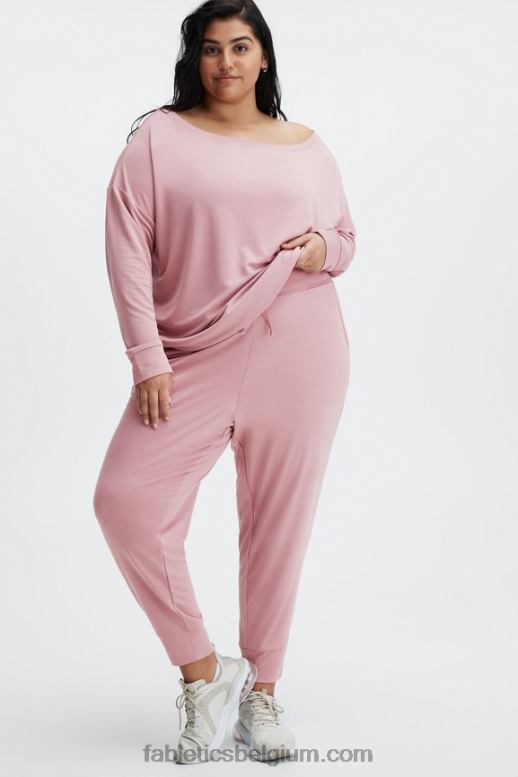 diep marineblauw/reflecterend logo vrouwen eco gestroomlijnde gebreide broek met trekkoord Fabletics LH20J102