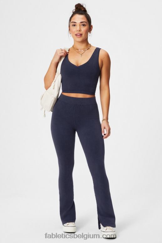 donker indigo vrouwen wolk naadloze high-waisted split flare Fabletics LH20J1