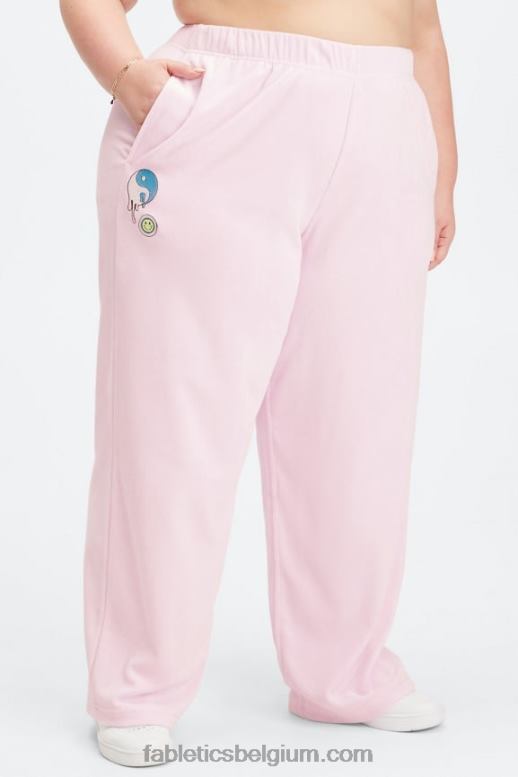 koraal luipaard/reflecterend zilver vrouwen handdoekbadstof joggingbroek met wijde pijpen Fabletics LH20J137