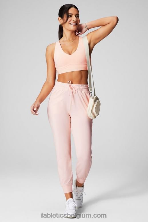 lichtgrijze heide/latte vrouwen performance jogger met hoge taille Fabletics LH20J36