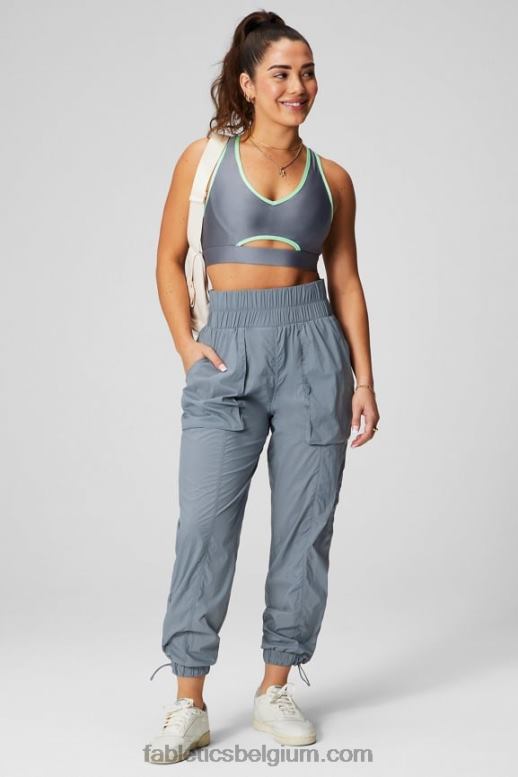 onweerswolk/reflecterend zilver vrouwen nylon broek met ultrahoge taille en pijpen Fabletics LH20J8