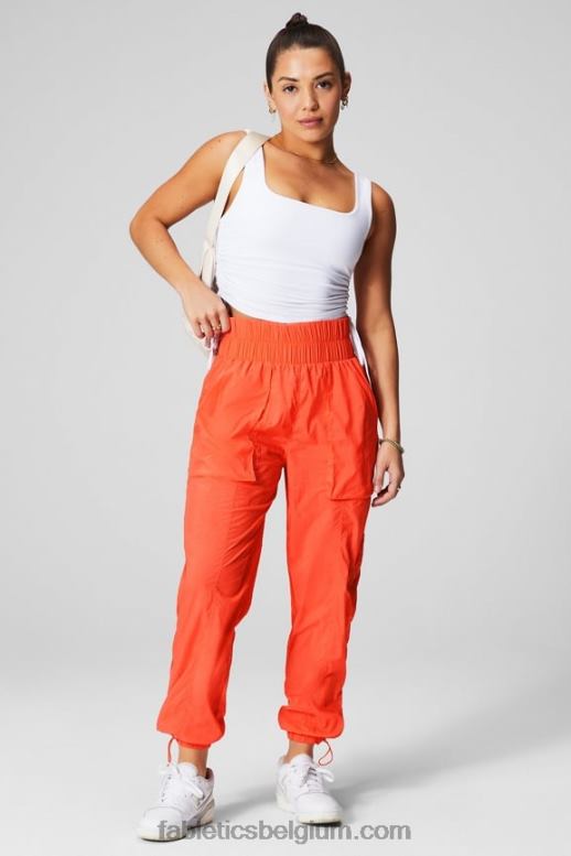 passie oranje/reflecterend zilver vrouwen nylon broek met ultrahoge taille en pijpen Fabletics LH20J6