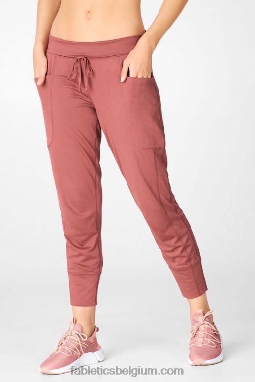 pluche roze/violetta/tapioca vrouwen strakke gebreide broek met trekkoord Fabletics LH20J159