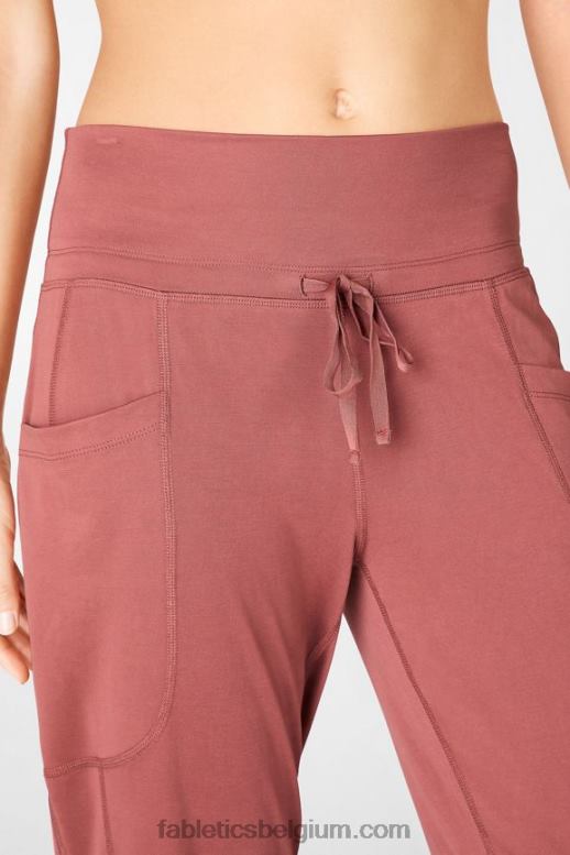 pluche roze/violetta/tapioca vrouwen strakke gebreide broek met trekkoord Fabletics LH20J159
