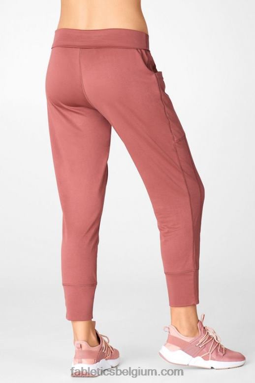 pluche roze/violetta/tapioca vrouwen strakke gebreide broek met trekkoord Fabletics LH20J159