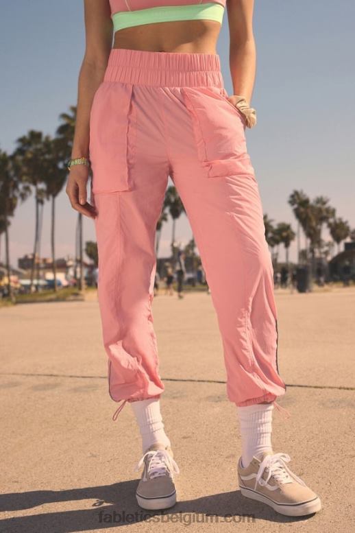 rouge blush/reflecterend zilver vrouwen nylon broek met ultrahoge taille en pijpen Fabletics LH20J7