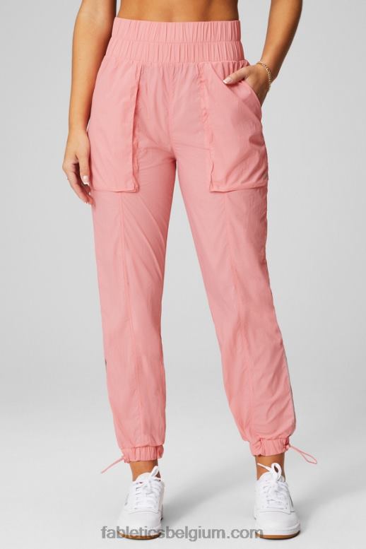 rouge blush/reflecterend zilver vrouwen nylon broek met ultrahoge taille en pijpen Fabletics LH20J7