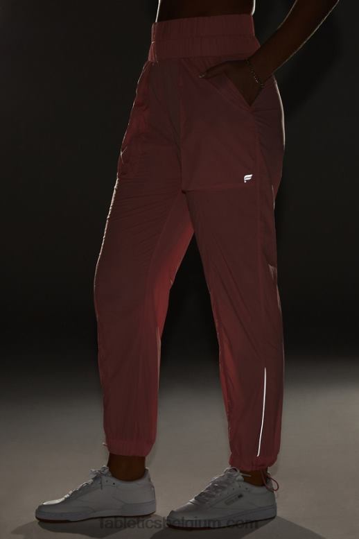 rouge blush/reflecterend zilver vrouwen nylon broek met ultrahoge taille en pijpen Fabletics LH20J7