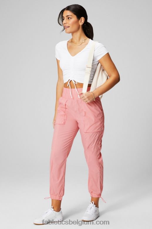 rouge blush/reflecterend zilver vrouwen nylon broek met ultrahoge taille en pijpen Fabletics LH20J7