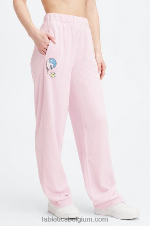 roze escape large zomergekte/reflecterend zilver vrouwen handdoekbadstof joggingbroek met wijde pijpen Fabletics LH20J136
