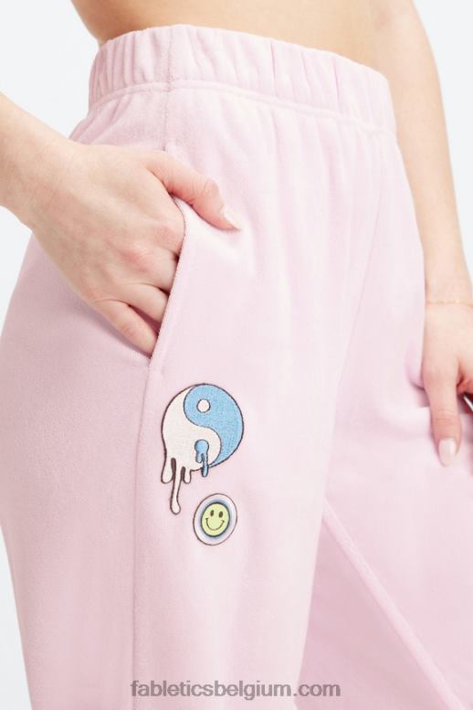 roze escape large zomergekte/reflecterend zilver vrouwen handdoekbadstof joggingbroek met wijde pijpen Fabletics LH20J136