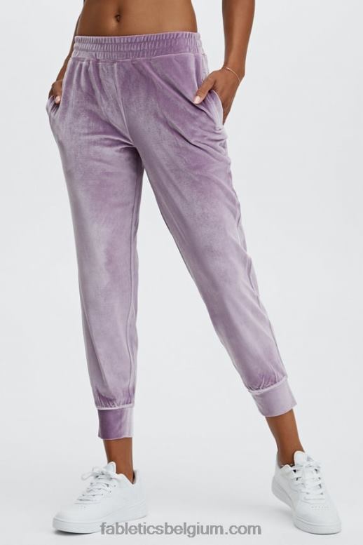 vervaagde olijf/roze punch vrouwen luxe velours joggingbroek Fabletics LH20J150