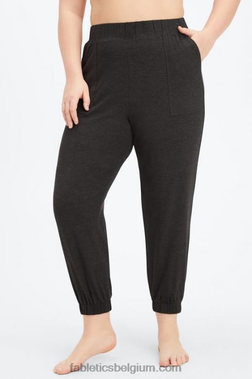 zwart/microstip vrouwen restoreknit taps toelopende broek Fabletics LH20J82