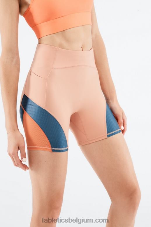 berkenhout/real teal/oranje burst vrouwen motion365 korte broek met hoge taille 6" Fabletics LH20J541