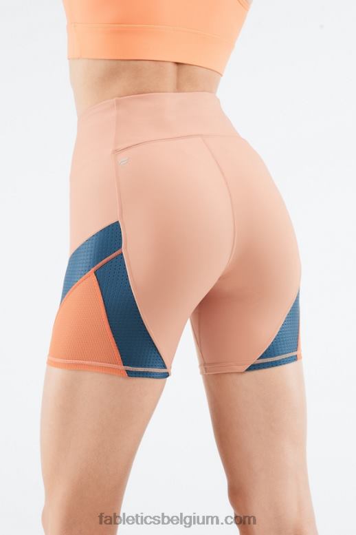 berkenhout/real teal/oranje burst vrouwen motion365 korte broek met hoge taille 6