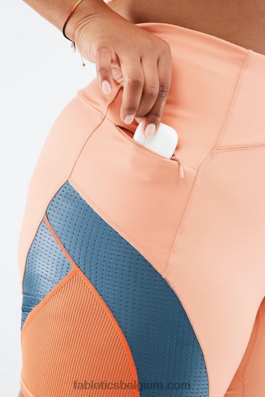 berkenhout/real teal/oranje burst vrouwen motion365 korte broek met hoge taille 6