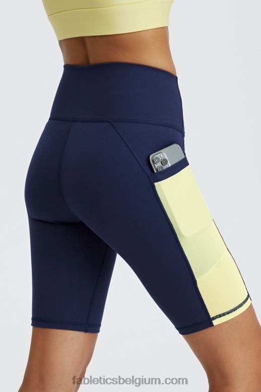 diep marineblauw/citroencrème vrouwen on-the-go powerhold high-waisted 9'' short Fabletics LH20J516