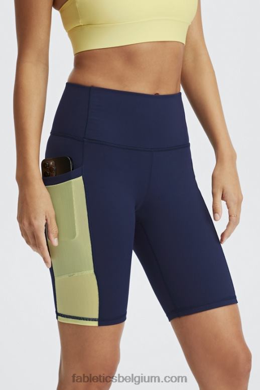 diep marineblauw/citroencrème vrouwen on-the-go powerhold high-waisted 9'' short Fabletics LH20J516