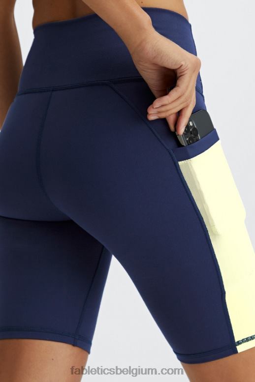 diep marineblauw/citroencrème vrouwen on-the-go powerhold high-waisted 9'' short Fabletics LH20J516