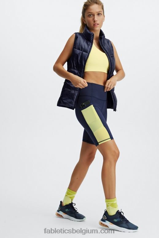 diep marineblauw/citroencrème vrouwen on-the-go powerhold high-waisted 9'' short Fabletics LH20J516