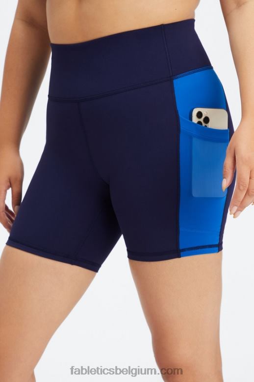 diep marineblauw/elektrisch blauw vrouwen on-the-go powerhold high-waisted 6'' short 5 Fabletics LH20J249