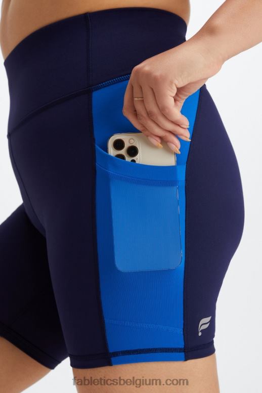 diep marineblauw/elektrisch blauw vrouwen on-the-go powerhold high-waisted 6'' short 5 Fabletics LH20J249