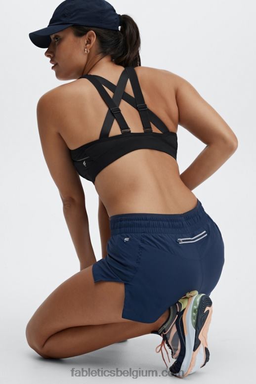 diep marineblauw/reflecterend zilver vrouwen adem mid-rise lopen kort Fabletics LH20J272