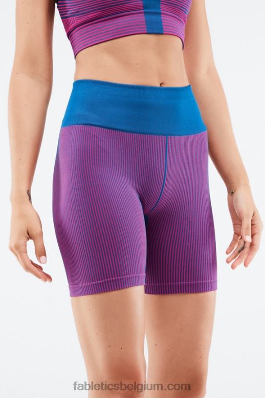 elektrisch blauw/gloeiend roze vrouwen naadloze rib short met hoge taille Fabletics LH20J449