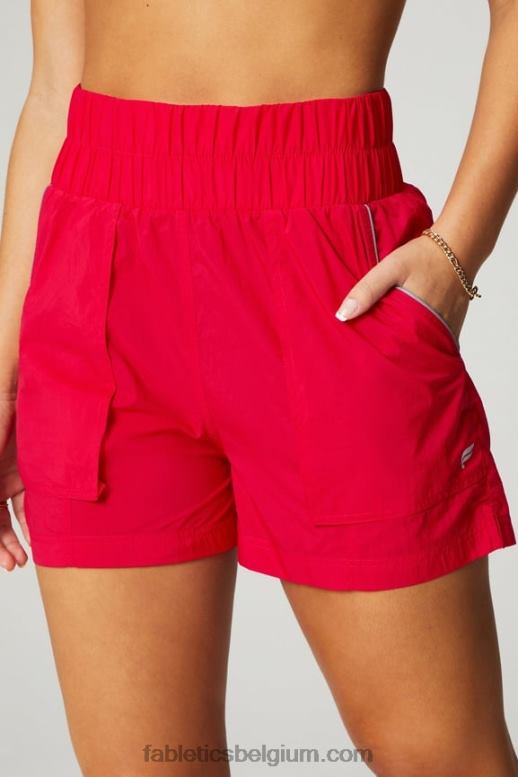 klassiek kersen/reflecterend zilver vrouwen nylon short met ultrahoge taille Fabletics LH20J607