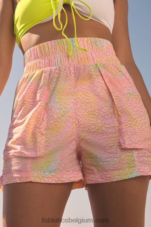koraal luipaard/reflecterend zilver vrouwen nylon short met ultrahoge taille Fabletics LH20J602