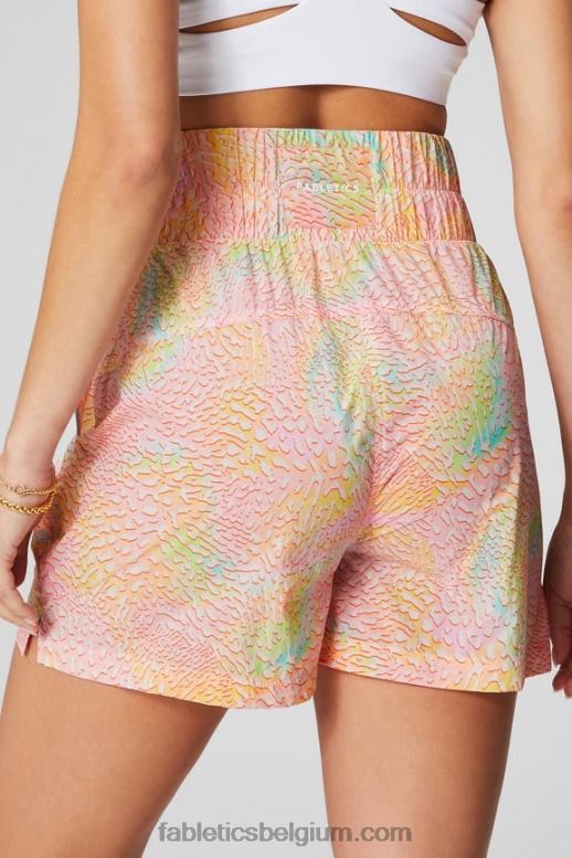 koraal luipaard/reflecterend zilver vrouwen nylon short met ultrahoge taille Fabletics LH20J602