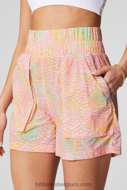 koraal luipaard/reflecterend zilver vrouwen nylon short met ultrahoge taille Fabletics LH20J602