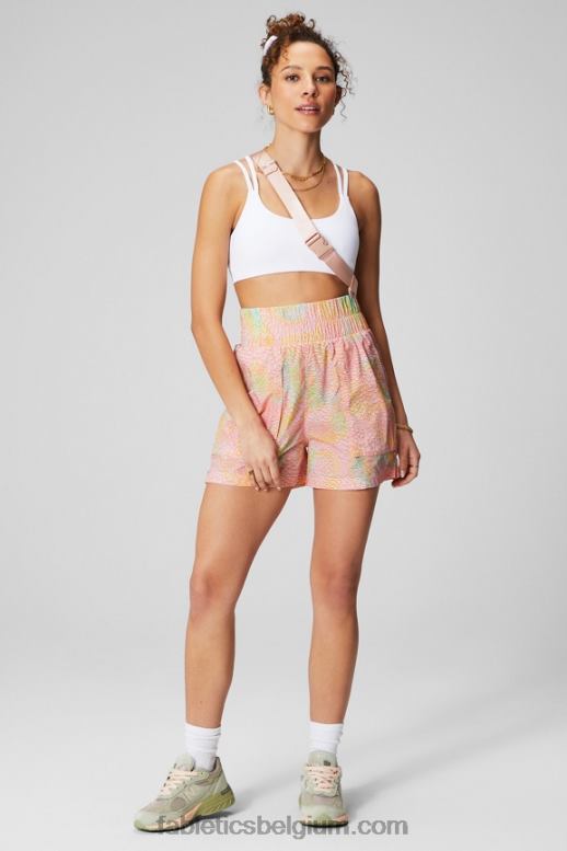koraal luipaard/reflecterend zilver vrouwen nylon short met ultrahoge taille Fabletics LH20J602