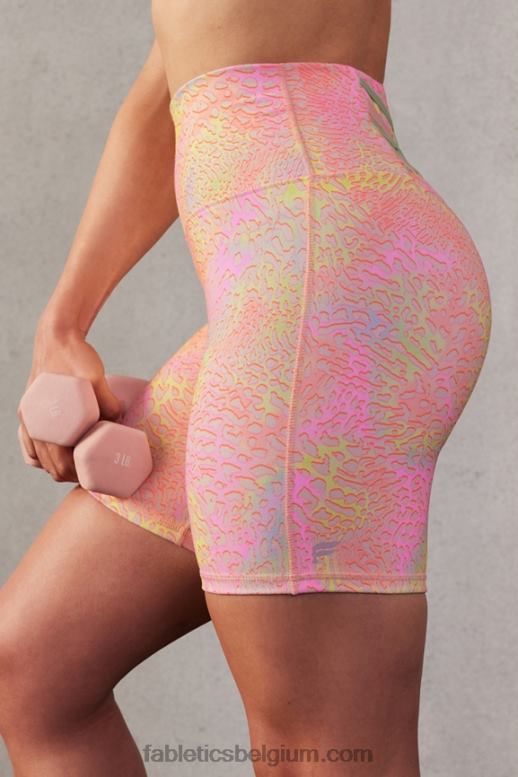 koraal luipaard/roze botercreme/gesuikerde limoen vrouwen boost powerhold hoog getailleerde 6'' short Fabletics LH20J411