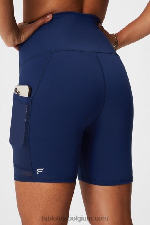 madeliefjeveld geruit/diep marineblauw vrouwen powerhold ultra hw 6'' kort voor onderweg Fabletics LH20J391