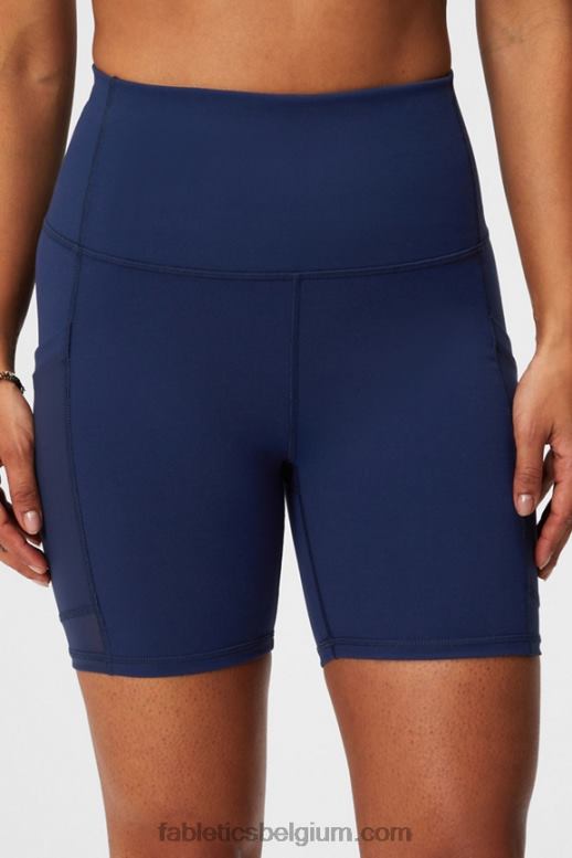 madeliefjeveld geruit/diep marineblauw vrouwen powerhold ultra hw 6'' kort voor onderweg Fabletics LH20J391