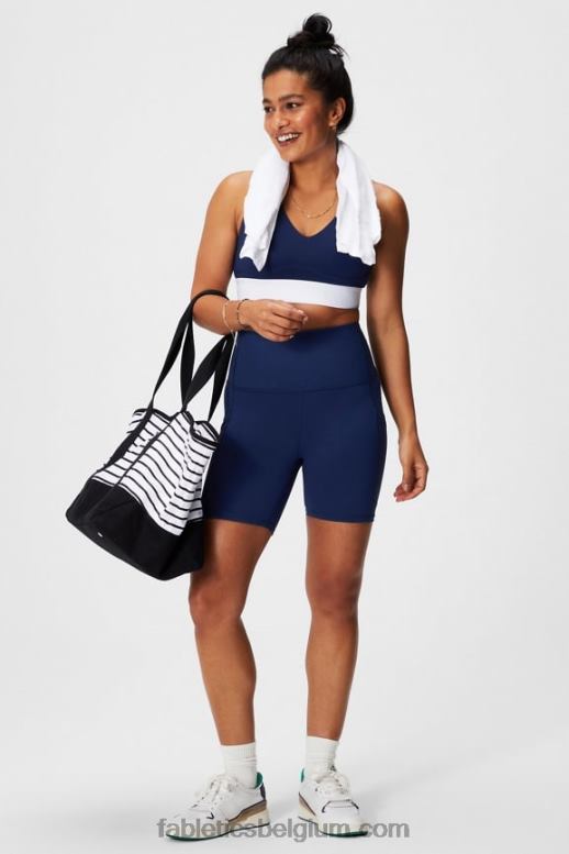madeliefjeveld geruit/diep marineblauw vrouwen powerhold ultra hw 6'' kort voor onderweg Fabletics LH20J391