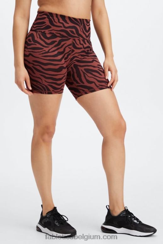 mahonie zebrastrepen/zwart vrouwen boost powerhold hoog getailleerde 6'' short Fabletics LH20J416