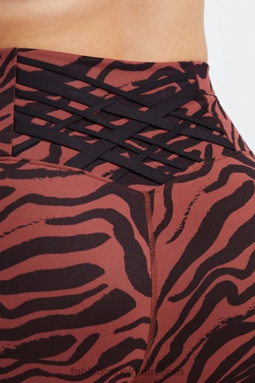 mahonie zebrastrepen/zwart vrouwen boost powerhold hoog getailleerde 6'' short Fabletics LH20J416