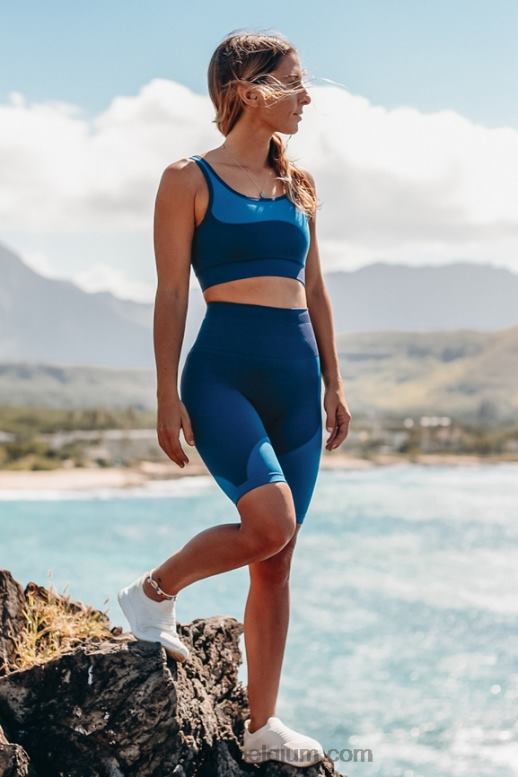 middernacht marine/plons vrouwen naadloze blokshort met hoge taille Fabletics LH20J535