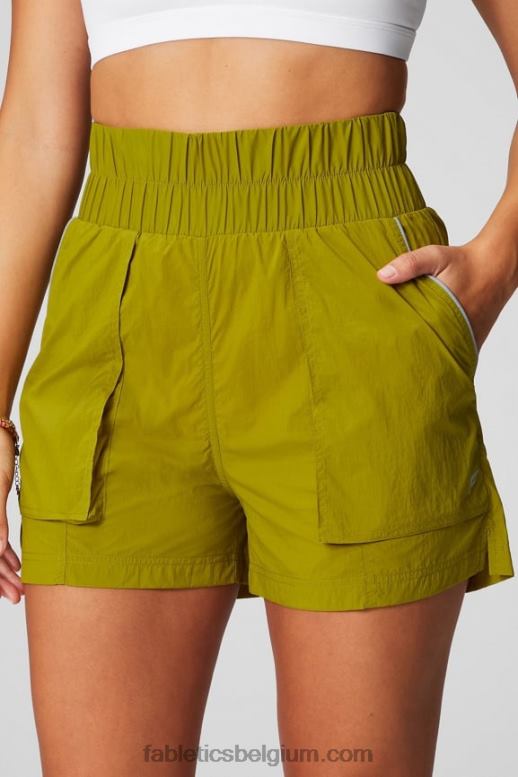 olijfgaard/reflecterend zilver vrouwen nylon short met ultrahoge taille Fabletics LH20J606
