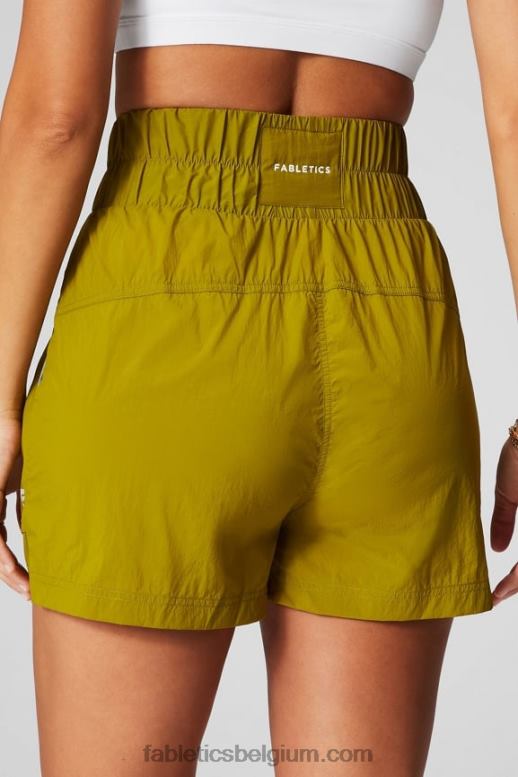 olijfgaard/reflecterend zilver vrouwen nylon short met ultrahoge taille Fabletics LH20J606