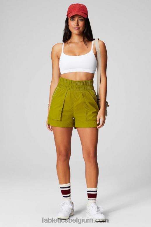 olijfgaard/reflecterend zilver vrouwen nylon short met ultrahoge taille Fabletics LH20J606